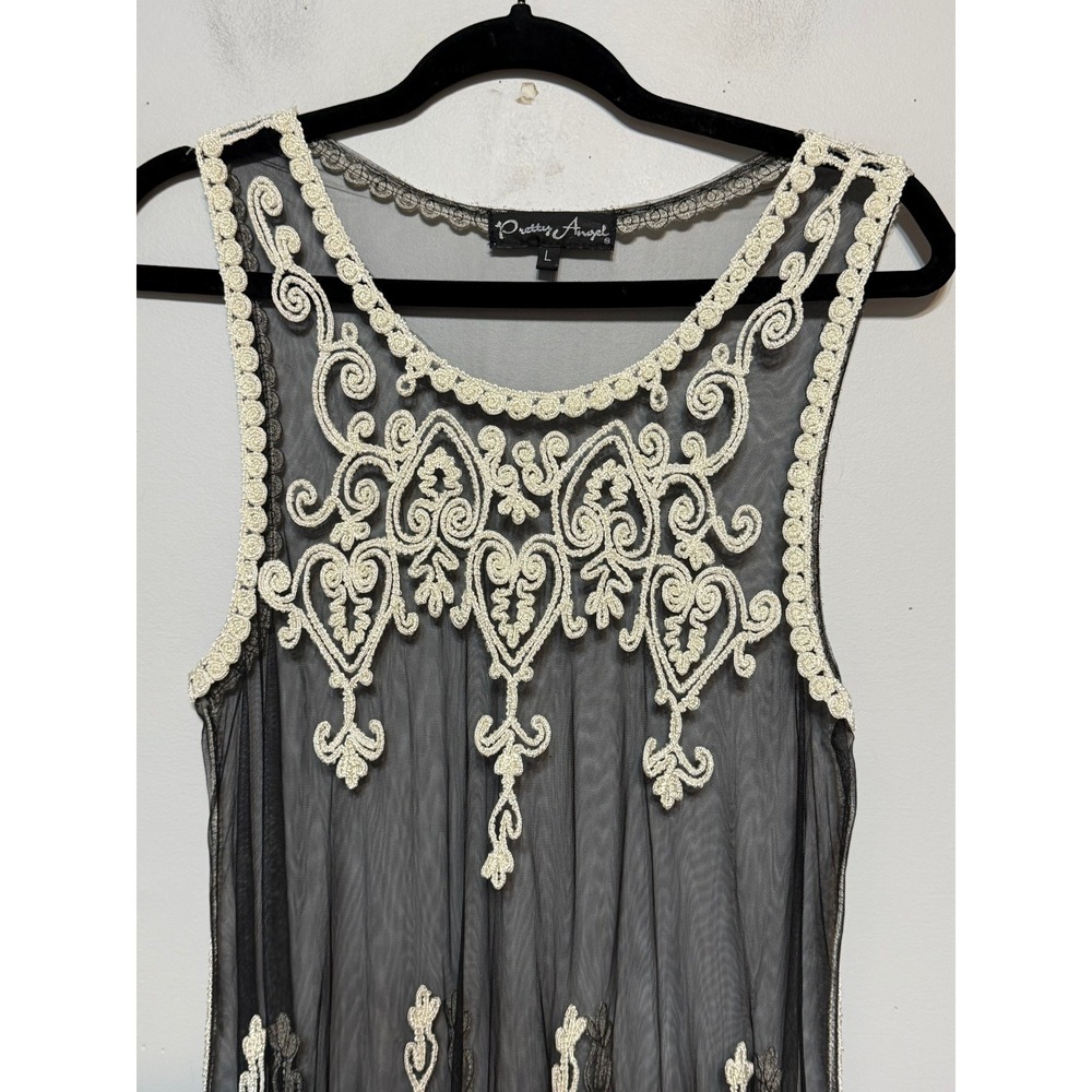 Pretty Angel Fairycore Embroidered Sheer Silk Blend Top Womens Large Whimsigoth - Picture 3 of 7